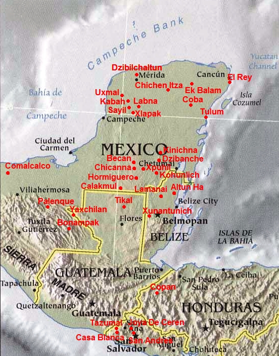 Map of Maya ruins